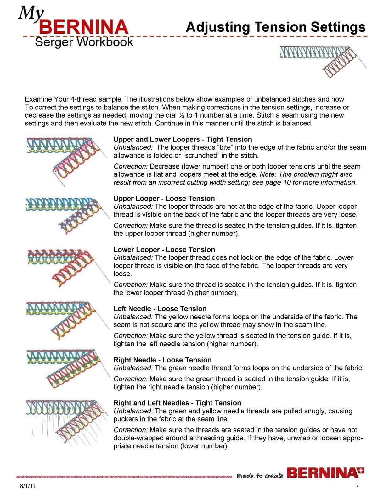 BERNINA Serger Workbook 1 Basic Serger Use - STEEL WIRE BOUND - TOUGH COVERS