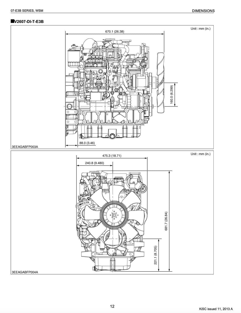Kubota V3307-DI-T-E3B V3007 V2607 Repair Manual Workshop Manual WSM - WIRE BOUND