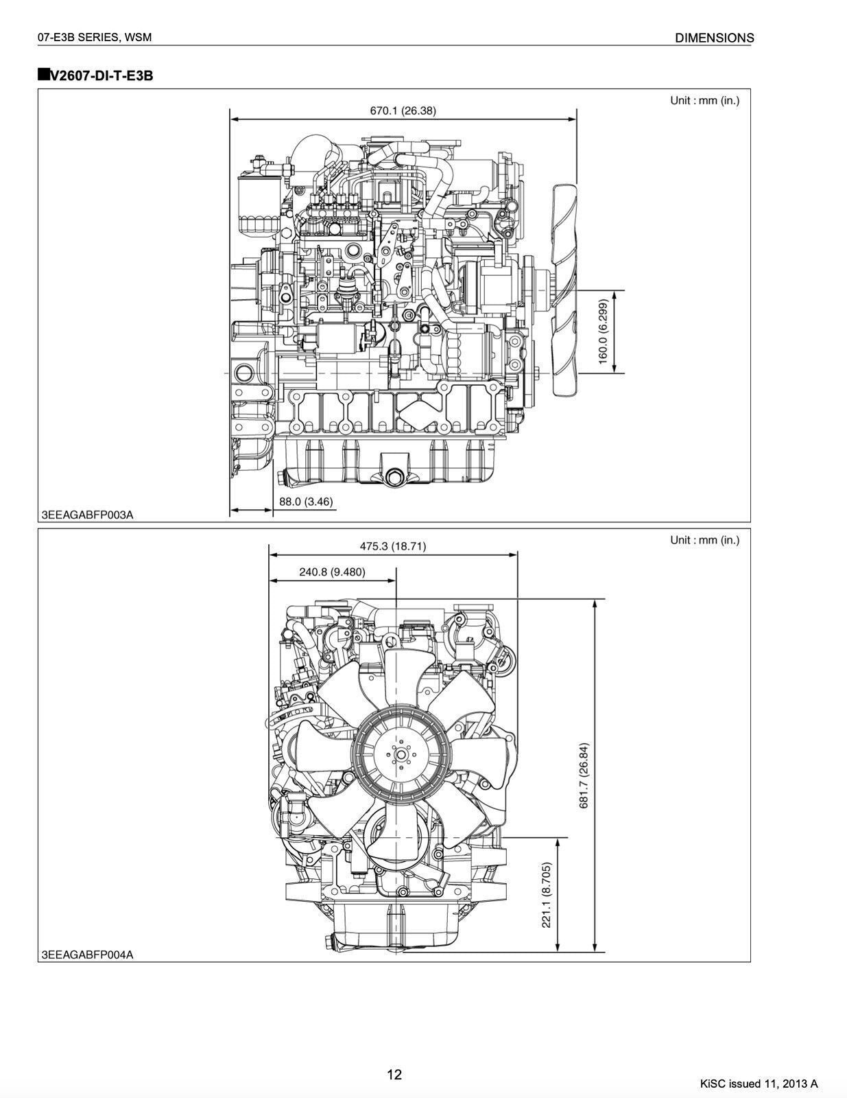 Kubota V3307-DI-T-E3B V3007 V2607 Repair Manual Workshop Manual WSM - WIRE BOUND