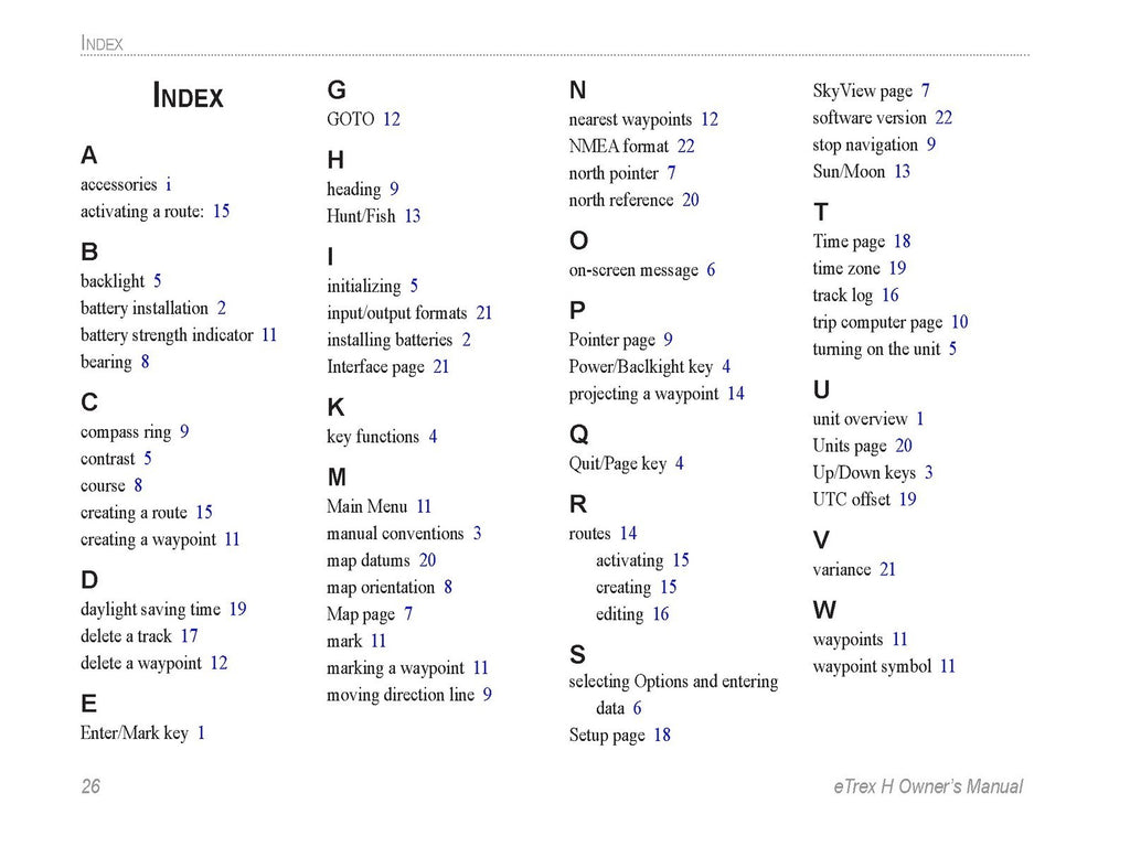GARMIN eTrex H Personal Navigator Owners Manual - WIRE BOUND - TOUGH COVERS