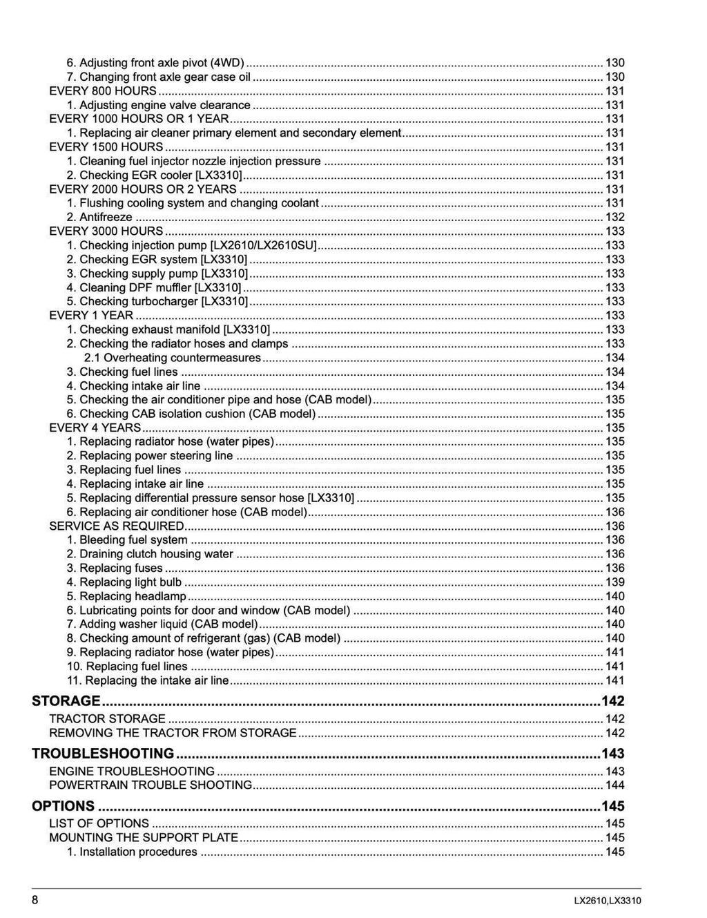 KUBOTA LX2610 LX2610SU LX3310 OPERATORS MANUAL - WIRE BOUND - PROTECTIVE COVERS