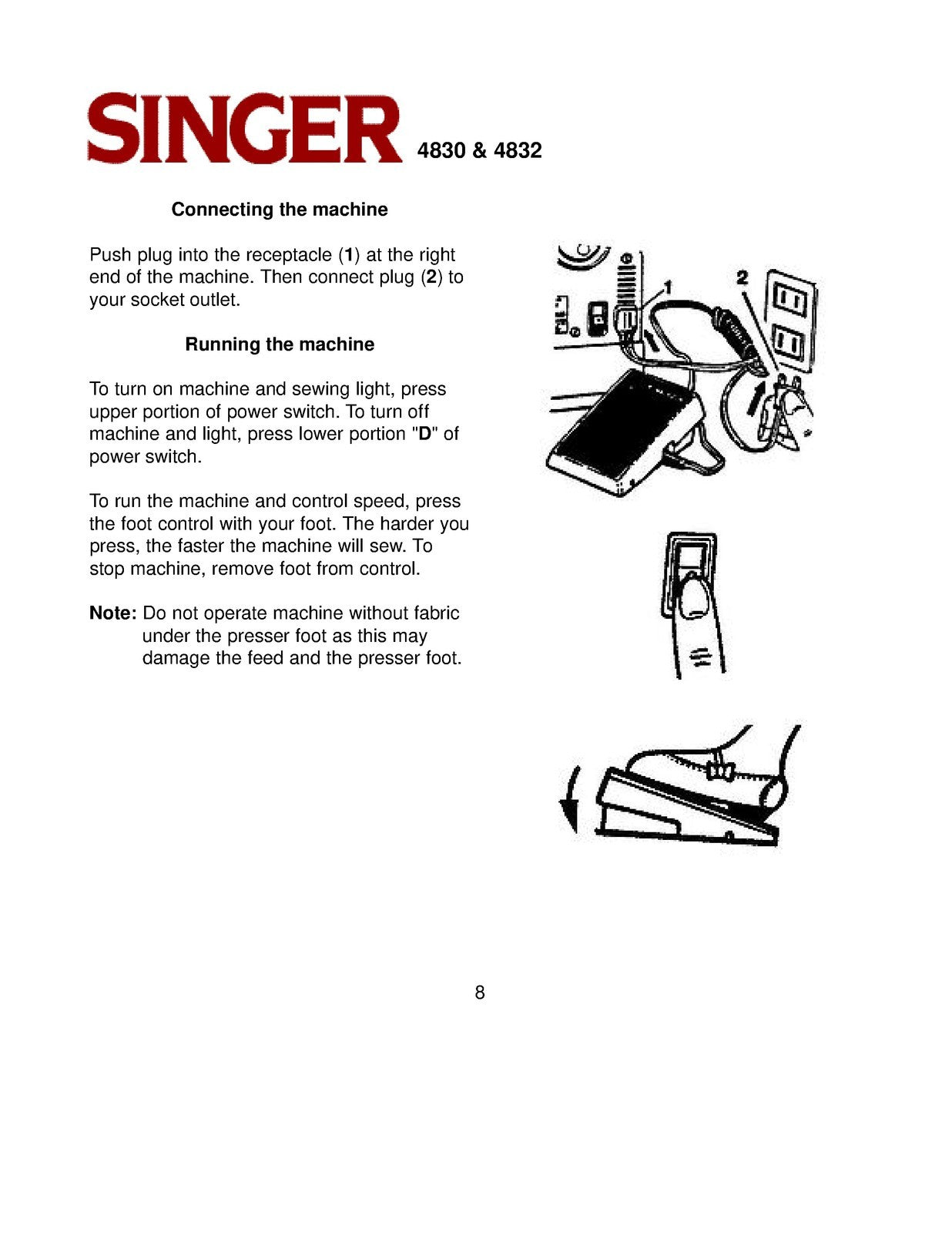 SINGER 4830 4832 Sewing Machine Instruciton Manual - WIRE BOUND - TOUGH COVERS