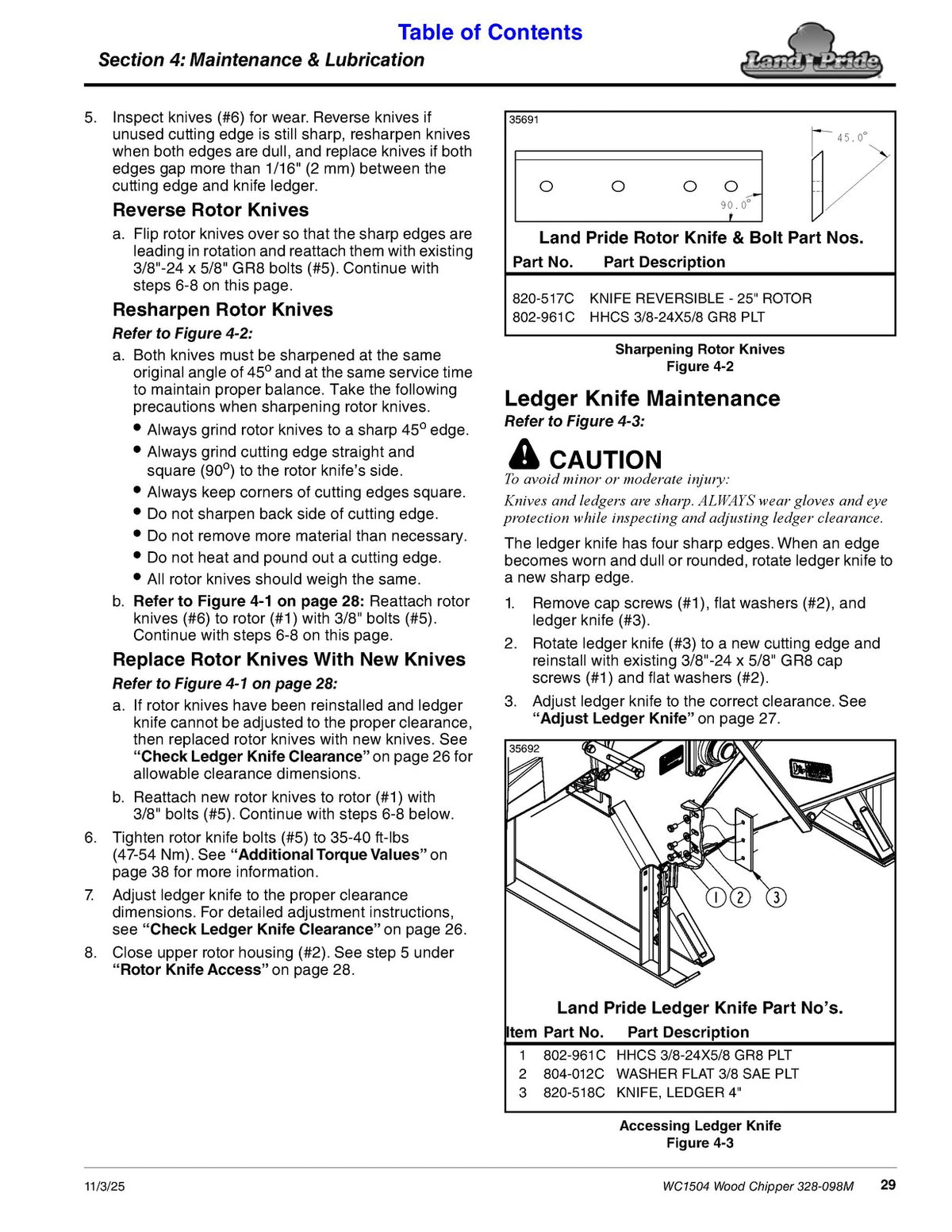 LAND PRIDE WC1504 Wood Chippers Operators Manual - WIRE BOUND - FOLDOUTS