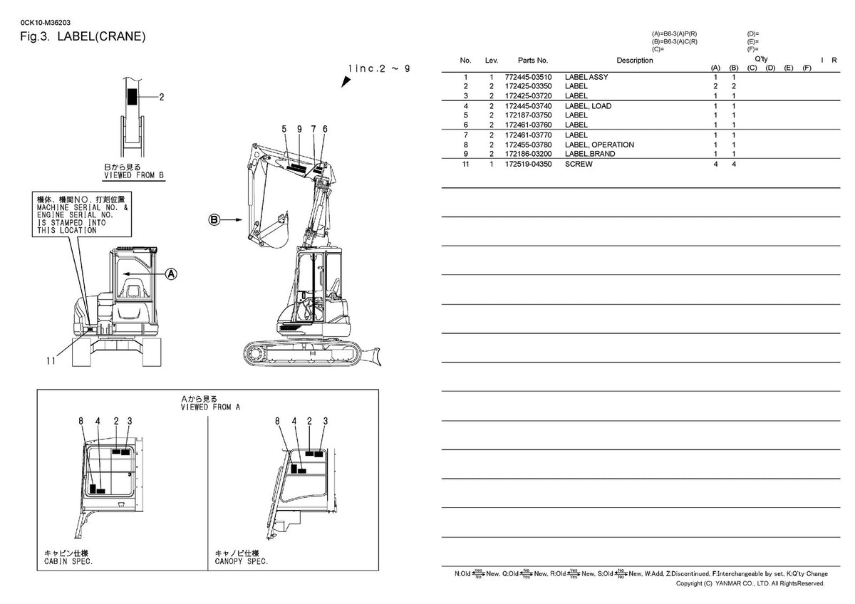 YANMAR B6-3 Excavator Parts Catalog Manual - STEEL WIRE BOUND - TOUGH COVERS