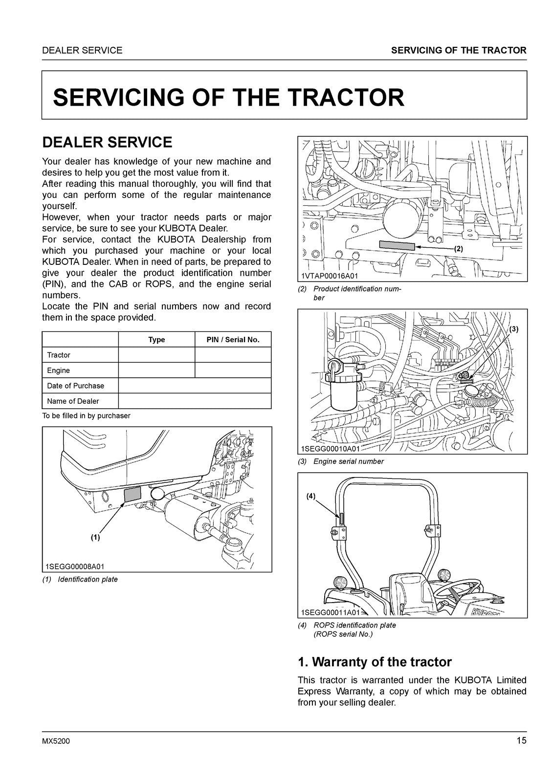 KUBOTA MX5200 TRACTOR OPERATORS MANUAL - STEEL WIRE BOUND - PROTECTIVE COVERS