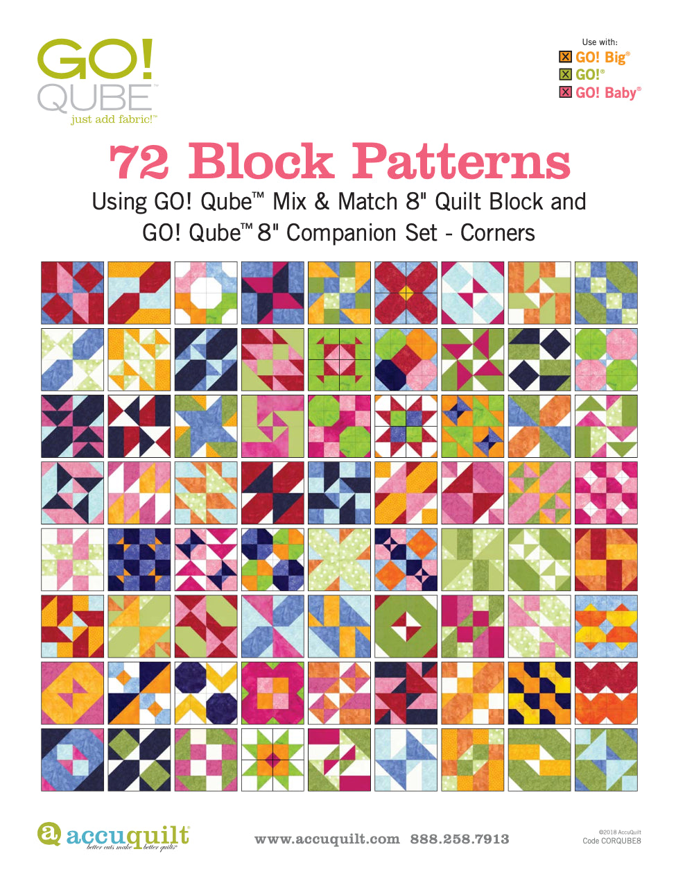 AccuQuilt Go! Qube Manual 8" 3-in-1: BLOCK, CORNERS & ANGLES, 433 PG  Wire Bound