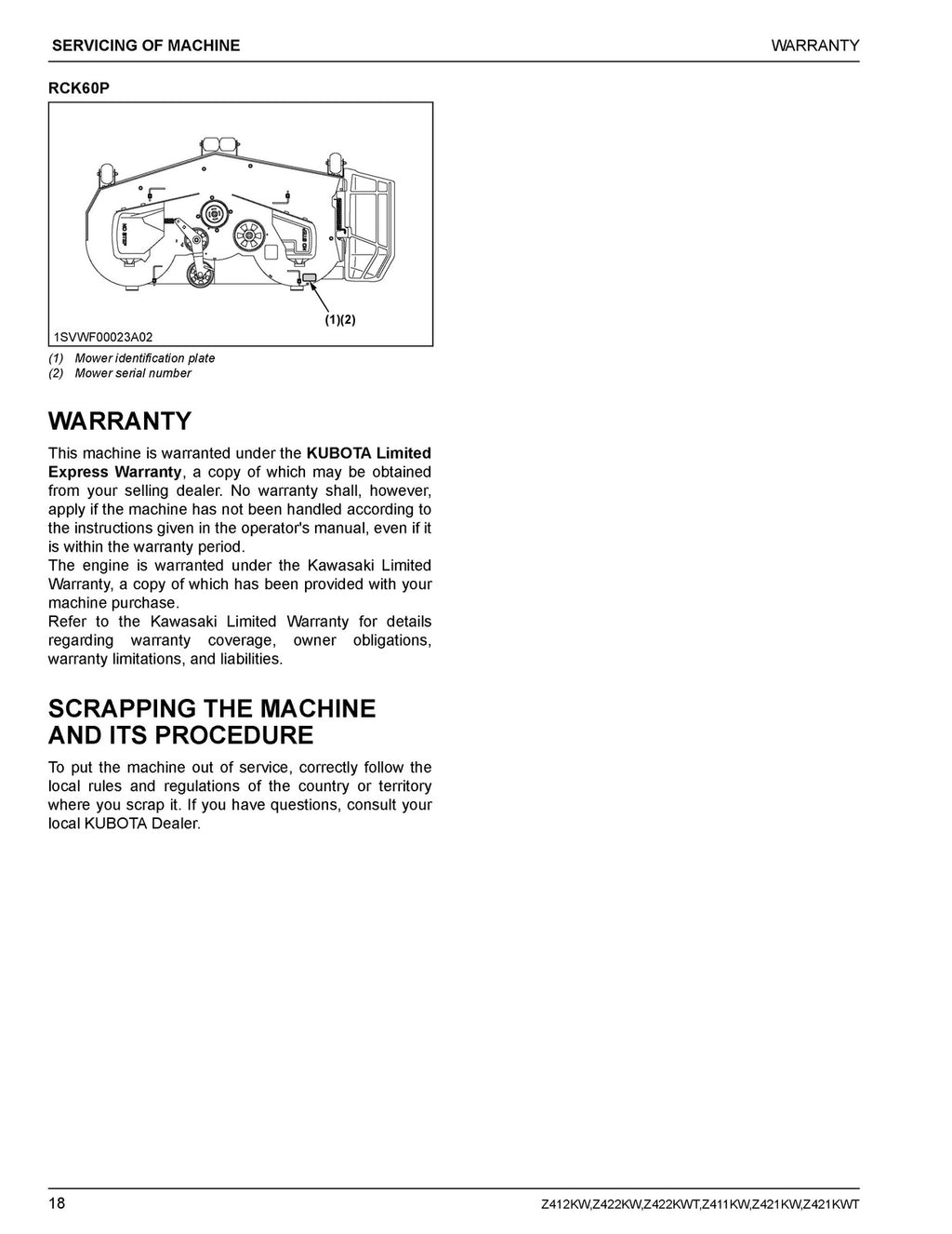 KUBOTA Z412KW Z422 Z421 ZERO TURN MOWER OPERATORS MANUAL - WIRE BOUND, COVERS