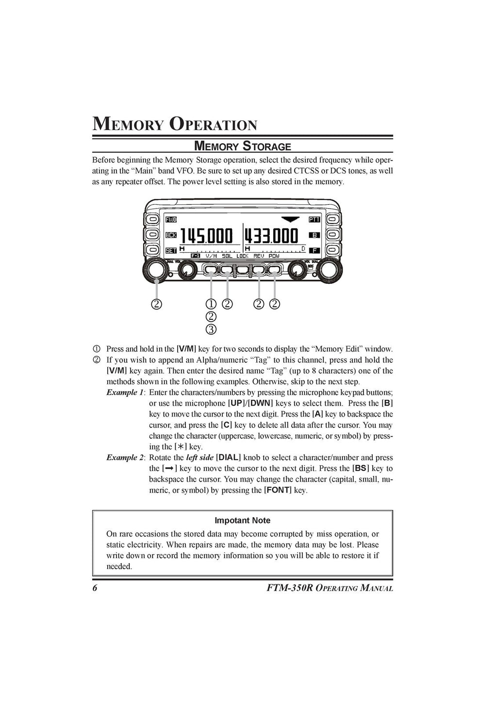 YAESU FTM-350R Transceiver User Manual - WIRE BOUND - TOUGH COVERS
