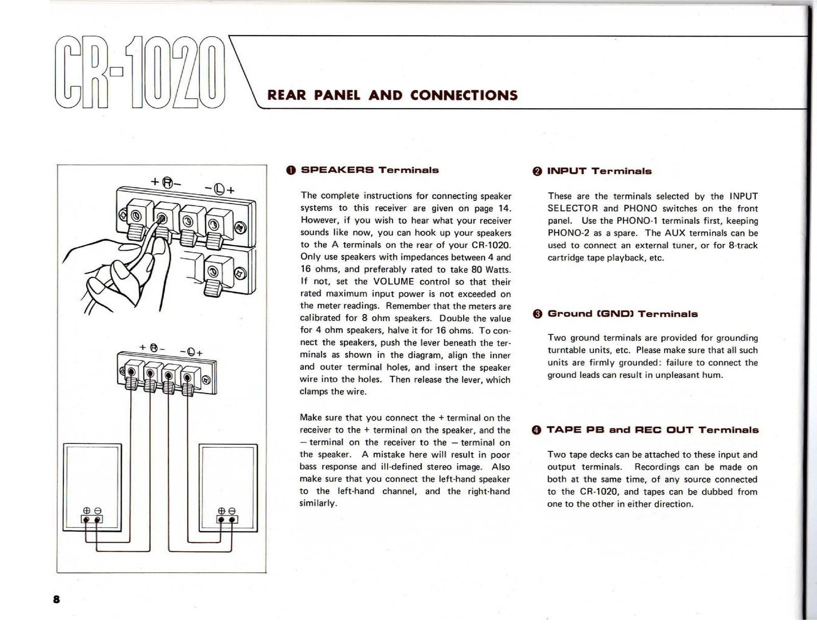 YAMAHA CR1020 Receiver Owners Manual - STEEL WIRE BOUND - PROTECTIVE COVERS