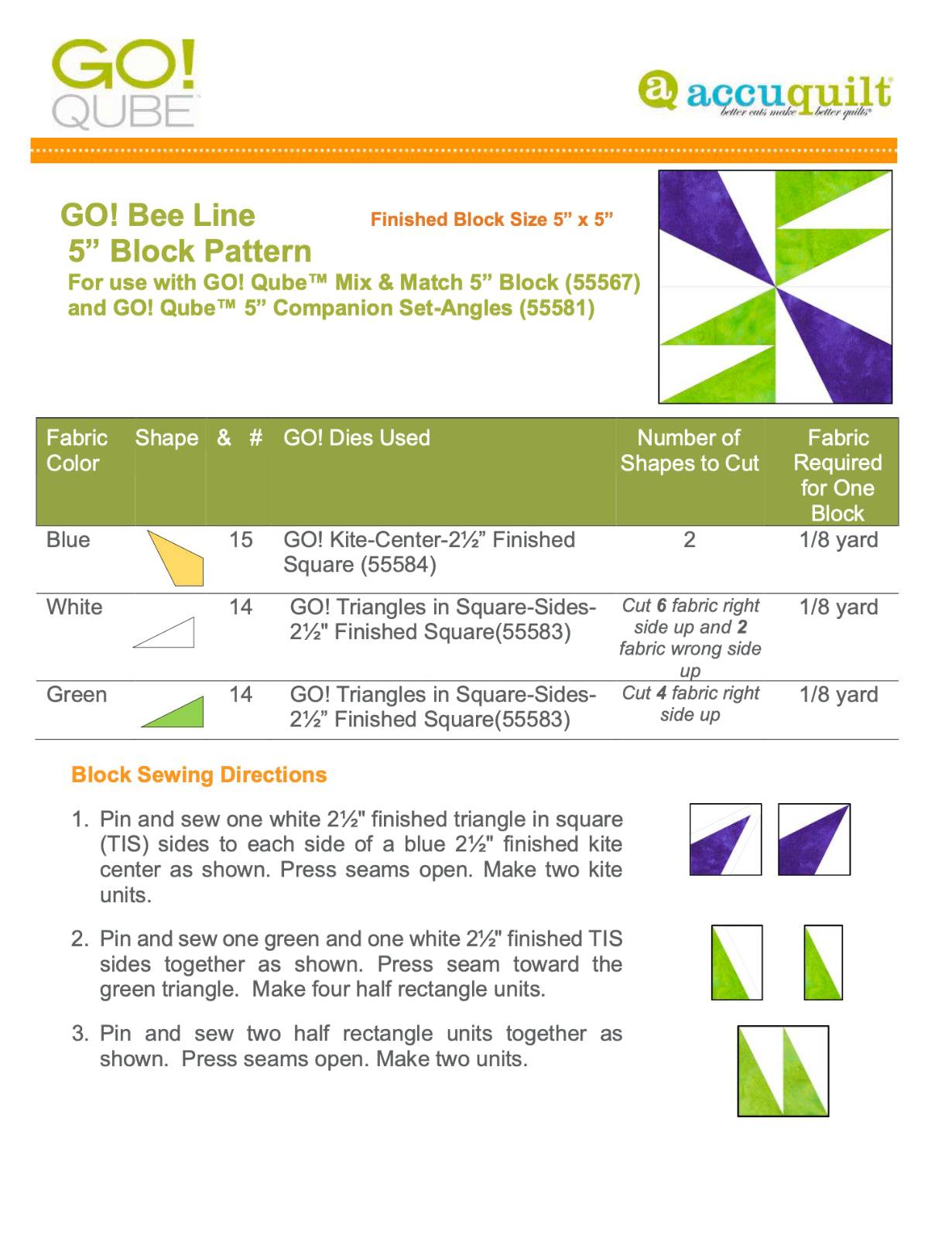 AccuQuilt Go! Qube Manual 5" 3-in-1: BLOCK, CORNERS & ANGLES, 432 PG  Wire Bound
