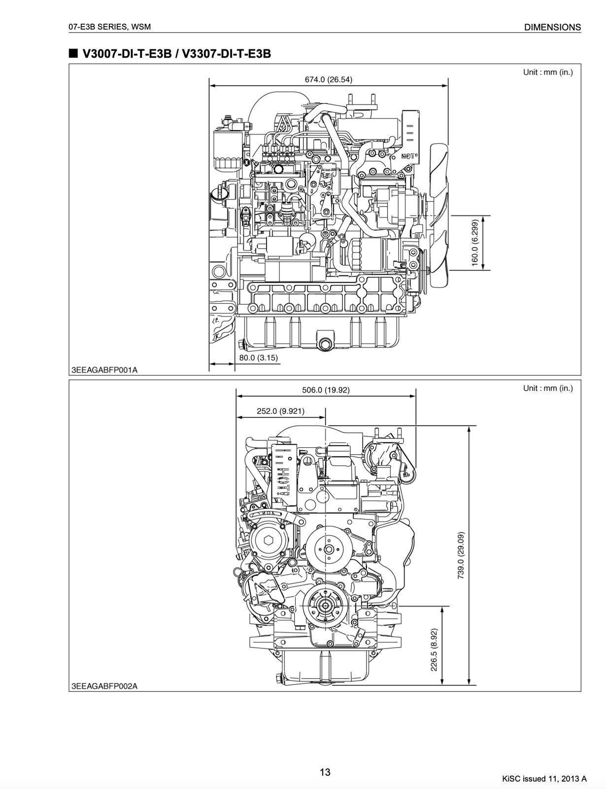 Kubota V3307-DI-T-E3B V3007 V2607 Repair Manual Workshop Manual WSM - WIRE BOUND