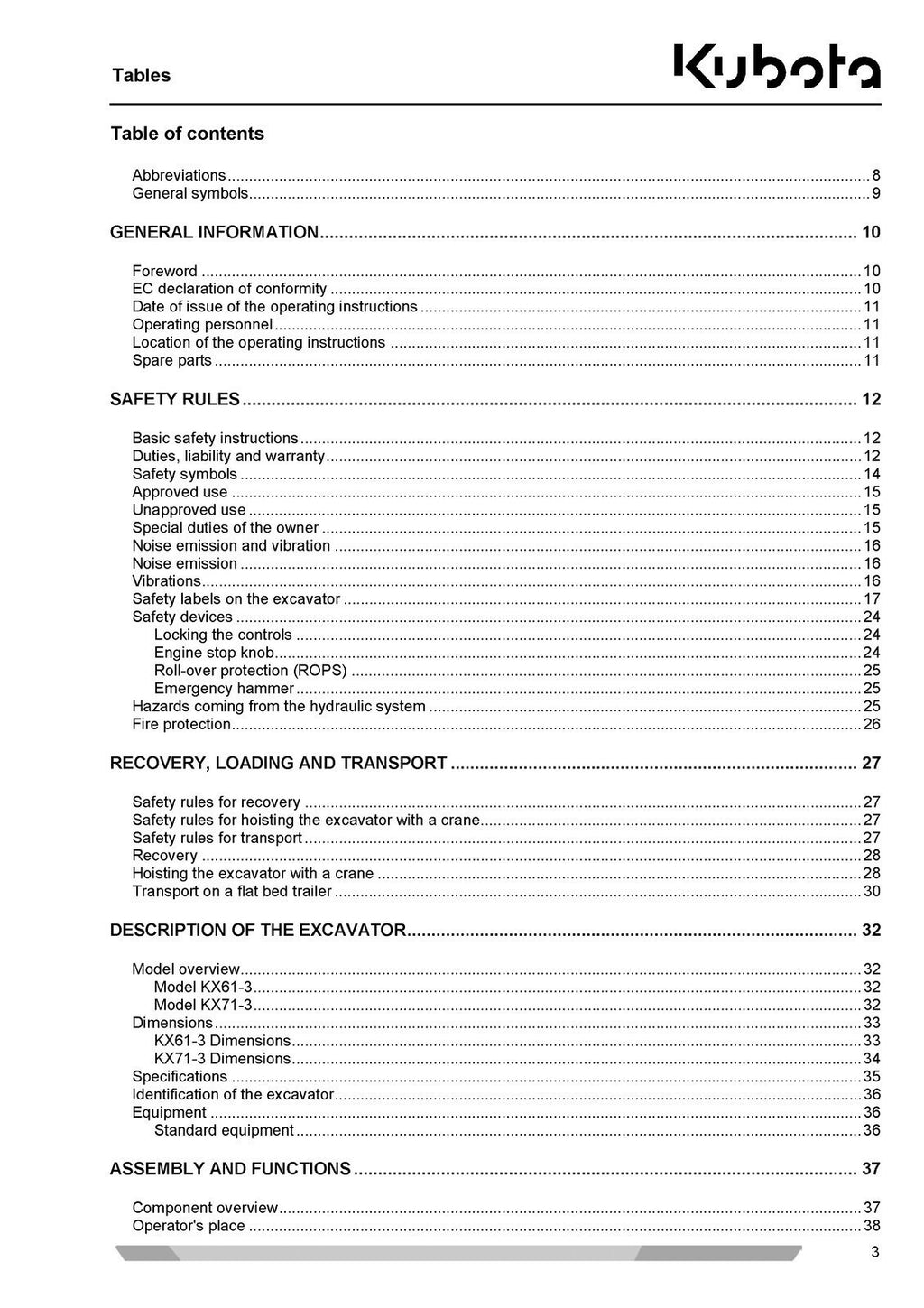 KUBOTA KX61-3 KX71-3 EXCAVATOR BUNDLE: OPERATORS MANUAL + WSM MECHANISM CHAPTER