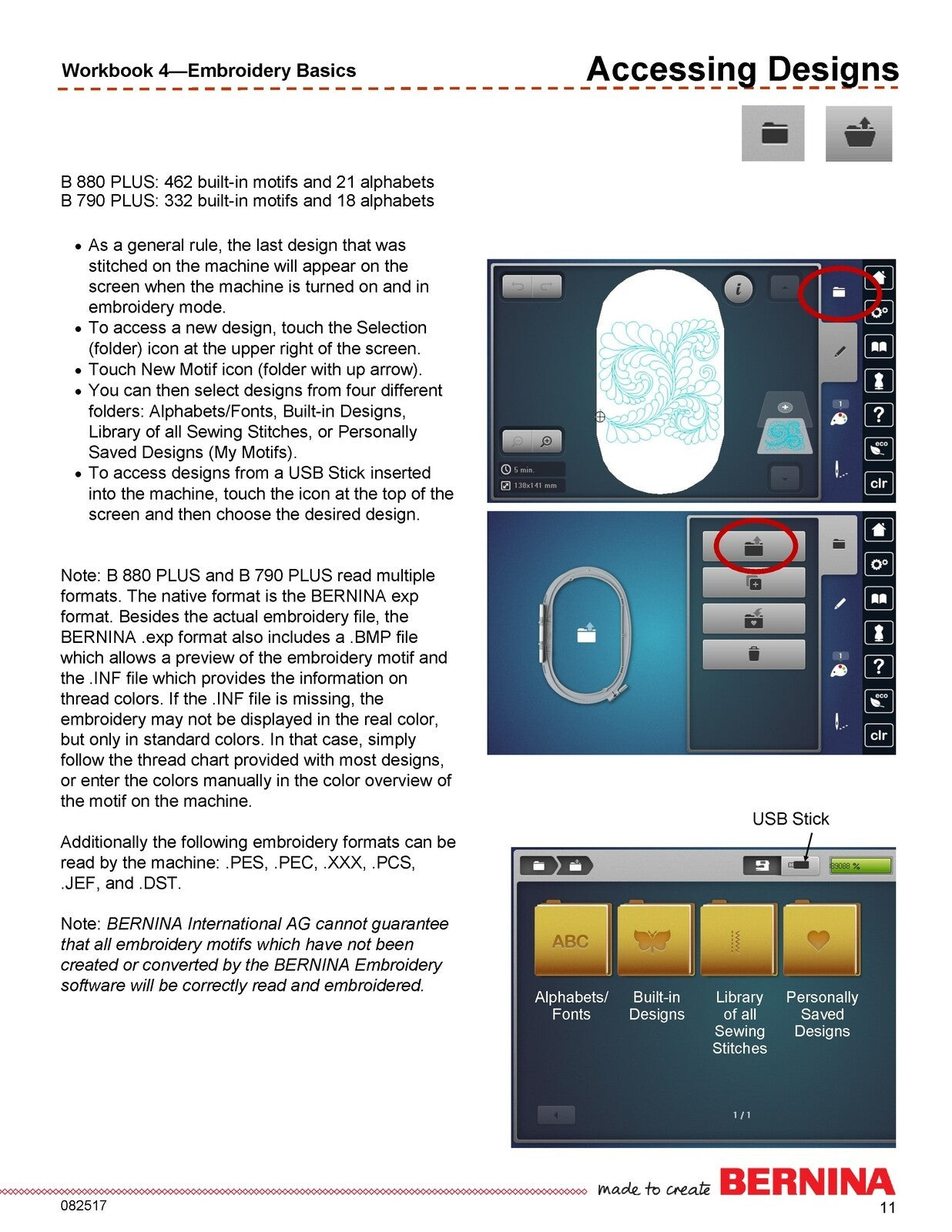 BERNINA Embroidery Workbook Addendum for B880 B790 PLUS - WIRE BOUND - COVERS