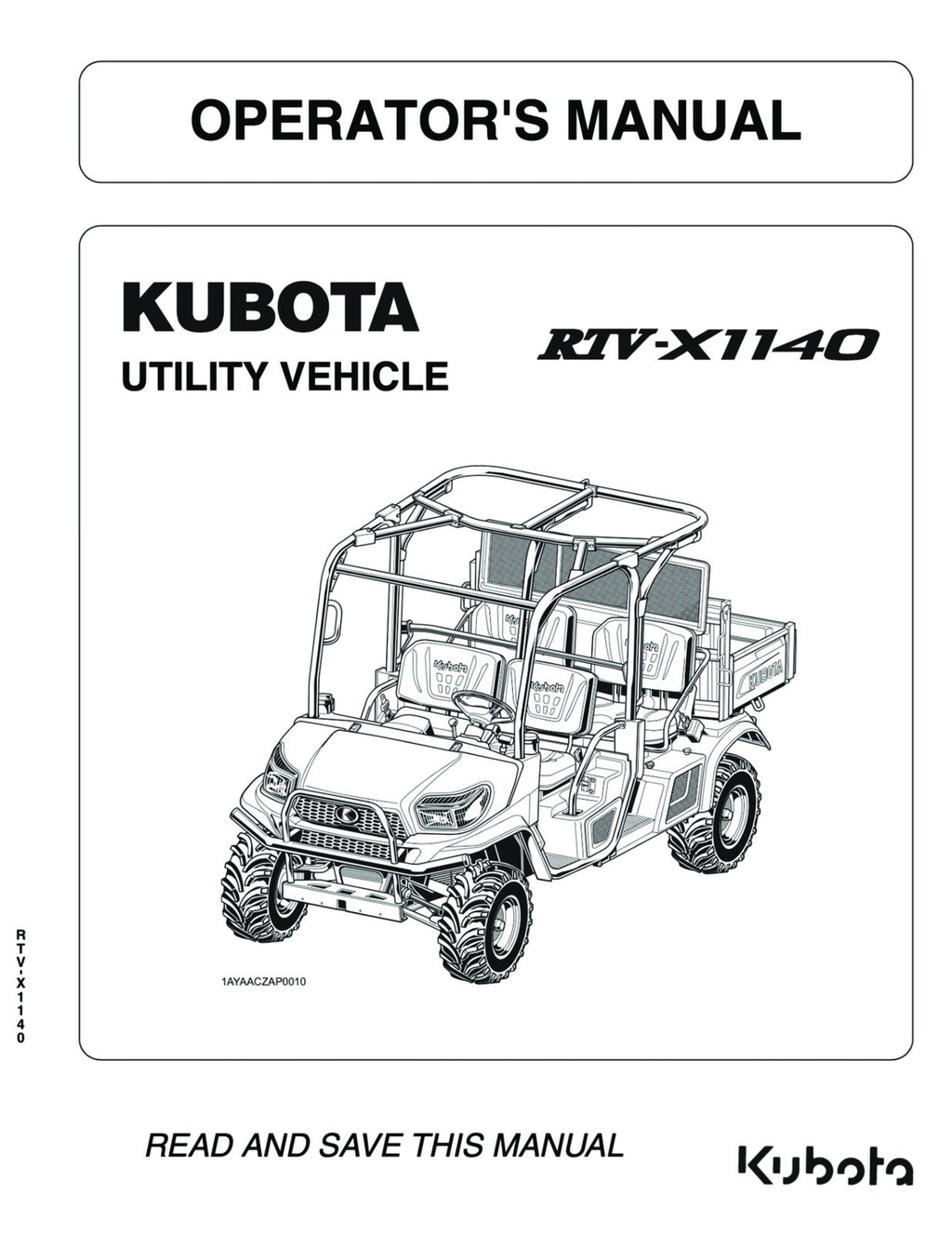 KUBOTA RTV-X1140 Operator + Workshop Manual BUNDLE - WIRE BOUND - TOUGH COVERS