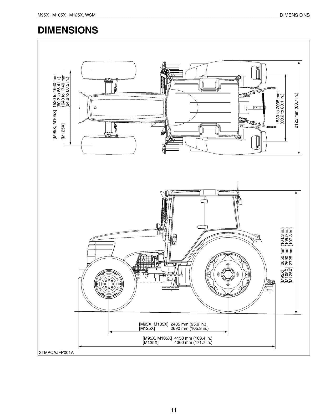 KUBOTA M95X M105X M125X WORKSHOP MANUAL - WIRE BOUND - TOUGH COVERS - FOLDOUTS!