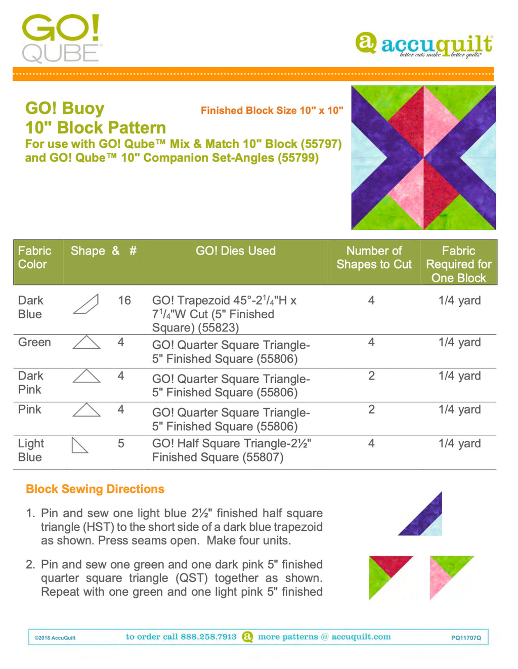 AccuQuilt Go! Qube Manual 10" 3-in-1: BLOCK, CORNERS & ANGLES, 434 PG Wire Bound