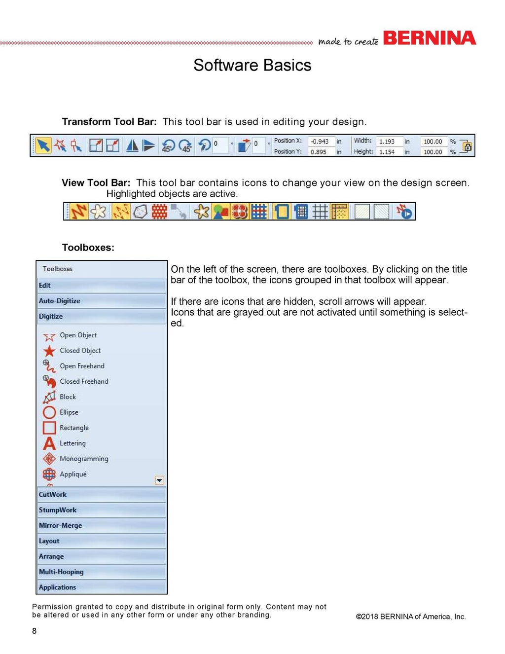 BERNINA Embroidery Software 8.2 WORKBOOK 1 BASIC FEATURES - WIRE BOUND