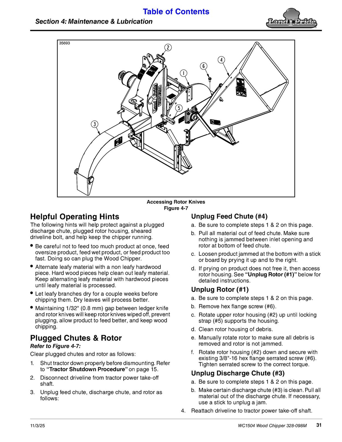 LAND PRIDE WC1504 Wood Chippers Operators Manual - WIRE BOUND - FOLDOUTS