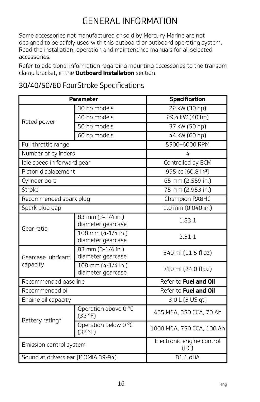 MERCURY 30 40 50 60 FOURSTROKE MOTOR OWNERS MANUAL - WIRE BOUND - TOUGH COVERS