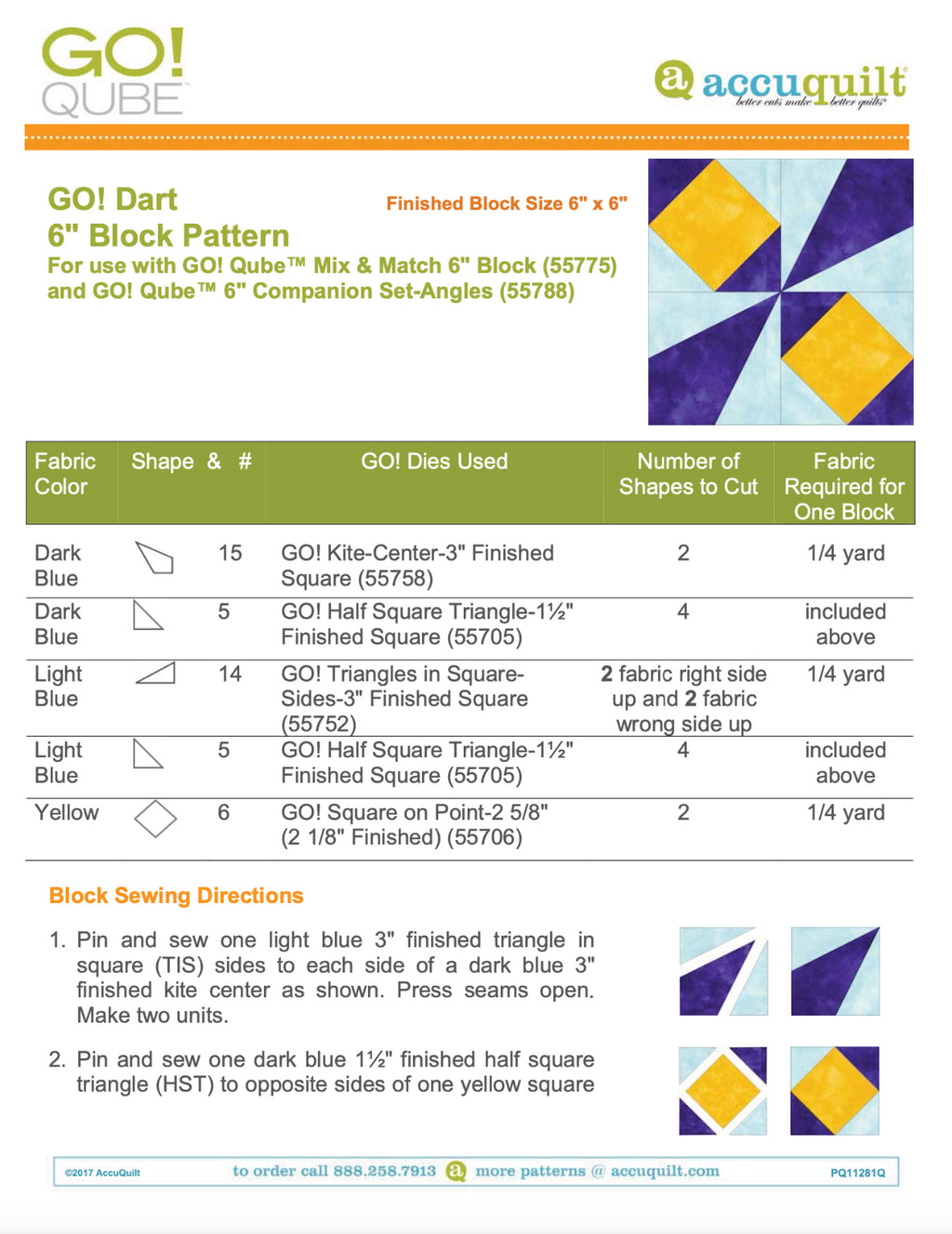 AccuQuilt Go! Qube Manual 6" 3-in-1: BLOCK, CORNERS & ANGLES, 431 PG, Wire Bound