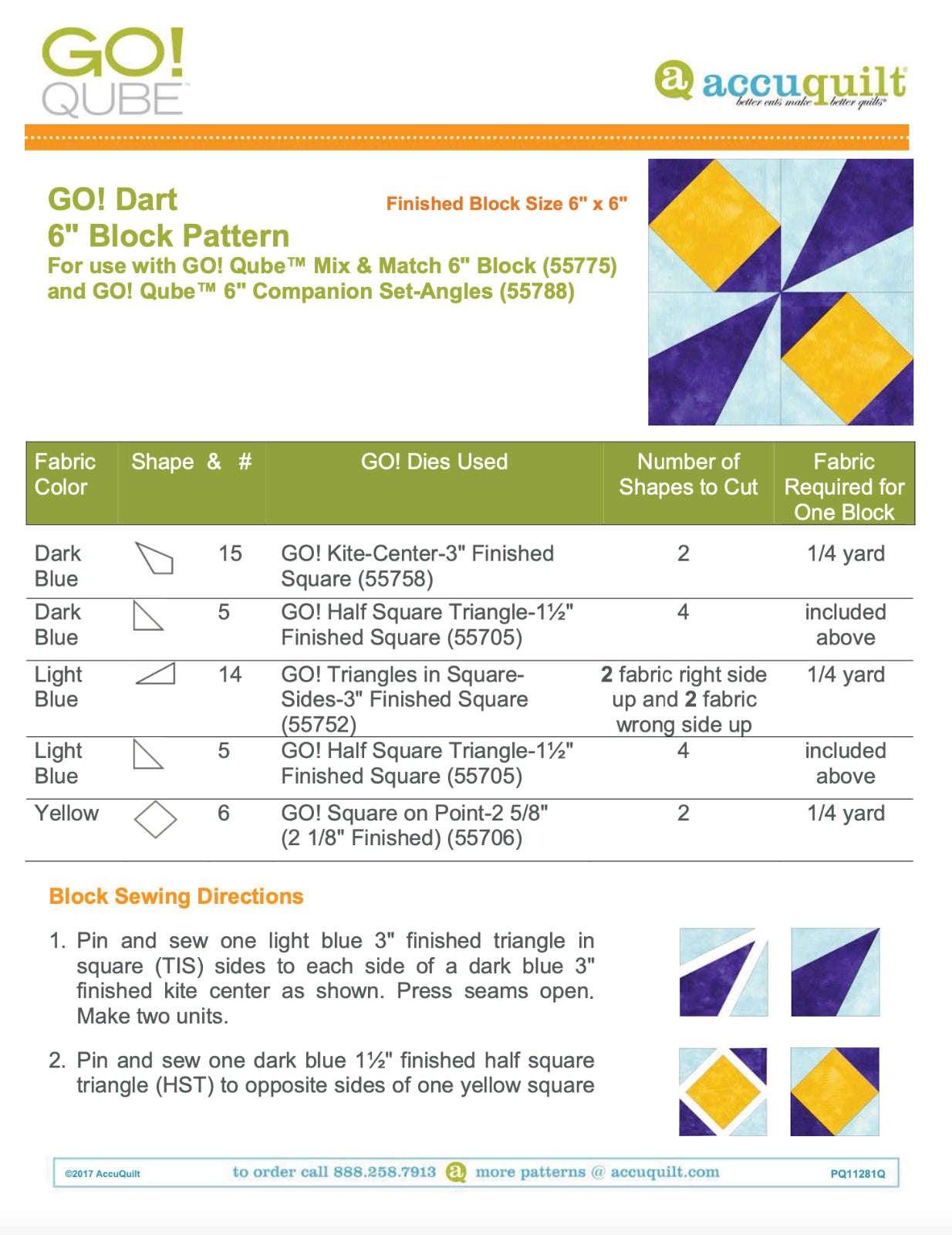 AccuQuilt Go! Qube Manual 6" 3-in-1: BLOCK, CORNERS & ANGLES, 431 PG, Wire Bound