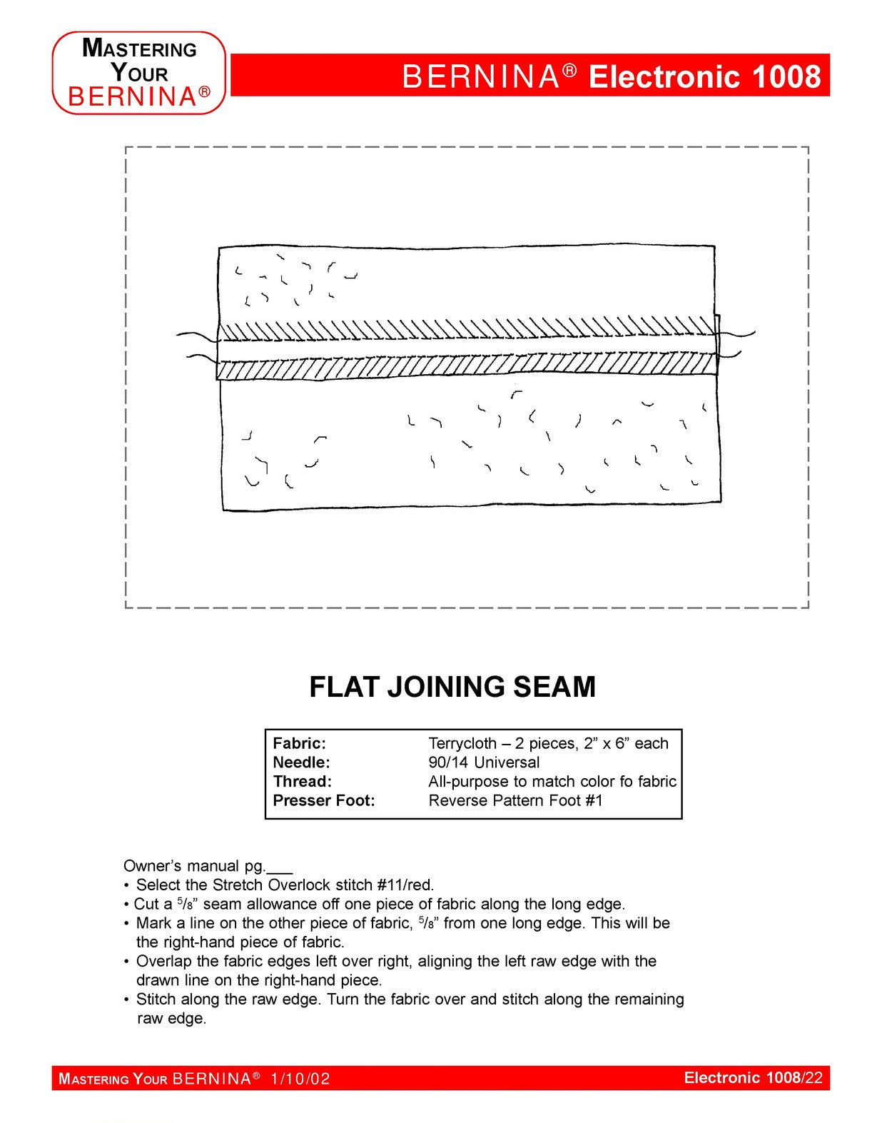 BERNINA 1008 Mastery Owners Workbook Manual - WIRE BOUND - TOUGH COVERS