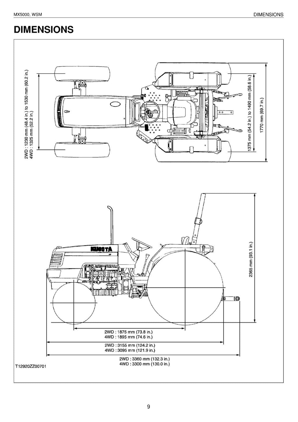 KUBOTA MX5000 WORKSHOP MANUAL WSM - WIRE BOUND - TOUGH COVERS - XL FOLDOUT PAGES