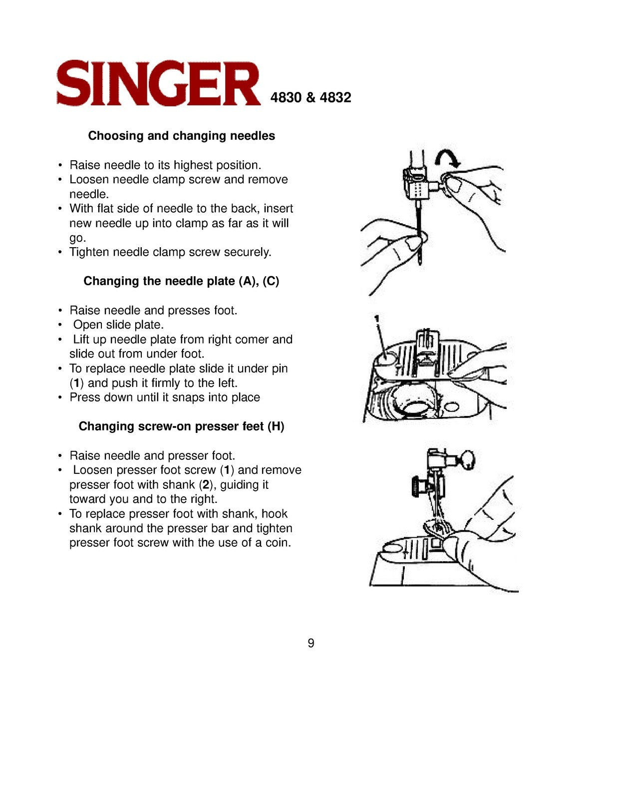 SINGER 4830 4832 Sewing Machine Instruciton Manual - WIRE BOUND - TOUGH COVERS