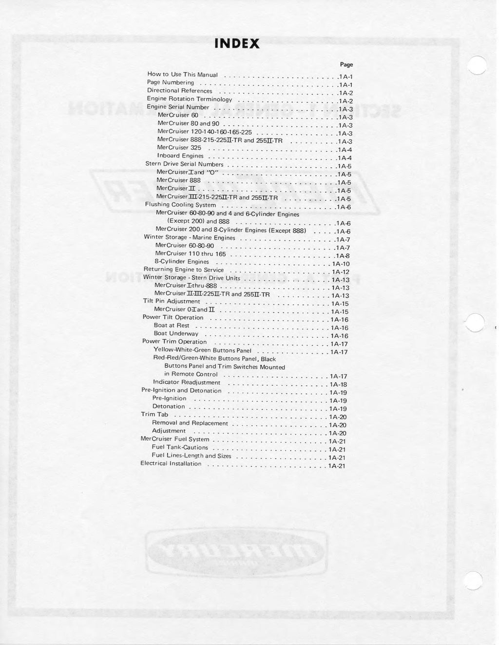MERCURY MERCRUISER NO. 1 STERN DRIVE MARINE ENGINES SERVICE MANUAL - WIRE BOUND