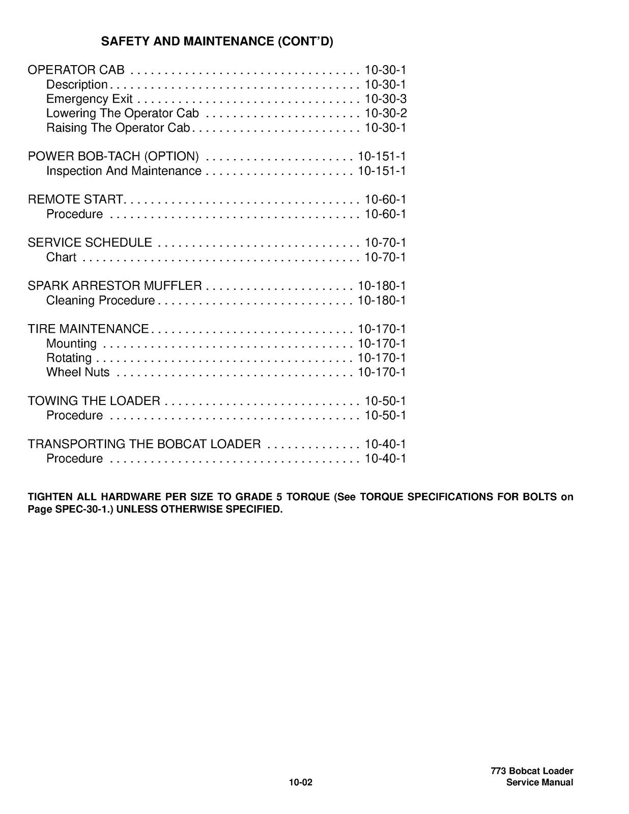 BOBCAT 773 High Flow Turbo G Series Service Manual - WIRE BOUND COVERS FOLDOUTS