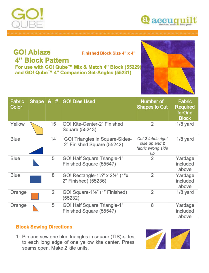 AccuQuilt Go! Qube Manual 4" 3-in-1: BLOCK, CORNERS & ANGLES, 432 PG  Wire Bound