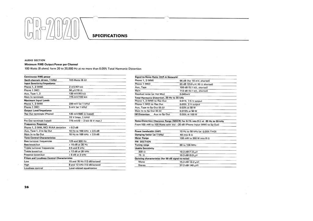 YAMAHA CR 2020 User Manual Owners Manual - STEEL WIRE BOUND - PROTECTIVE COVERS