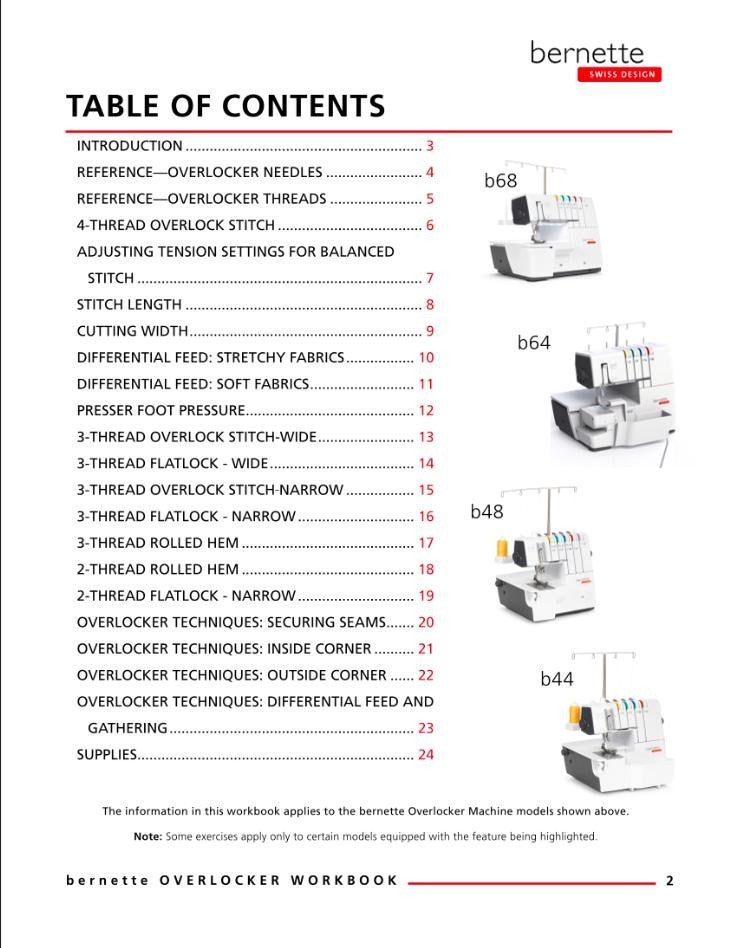 BERNINA B68 Airlock Serger User Manual + 2 WORKBOOK BUNDLE: Basics; Stitch Types