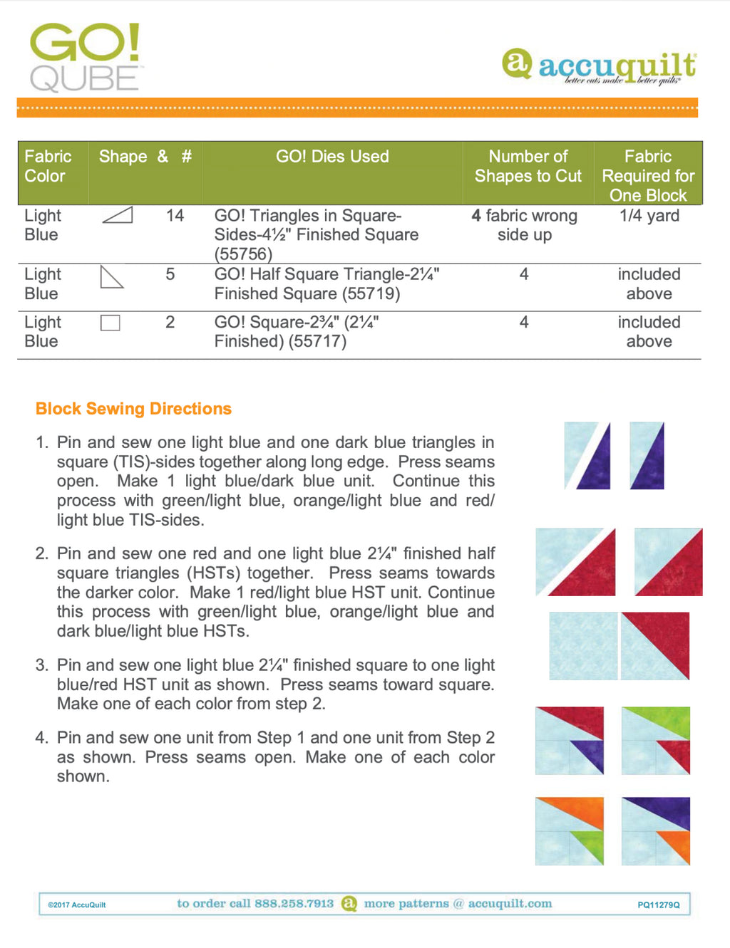 AccuQuilt Go! Qube Manual 9" 3-in-1: BLOCK, CORNERS & ANGLES, 434 PG, Wire Bound