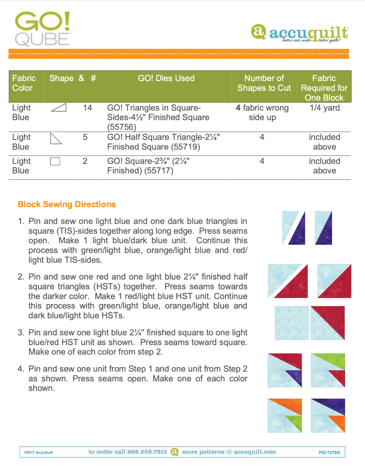 AccuQuilt Go! Qube Manual 9" 3-in-1: BLOCK, CORNERS & ANGLES, 434 PG, Wire Bound