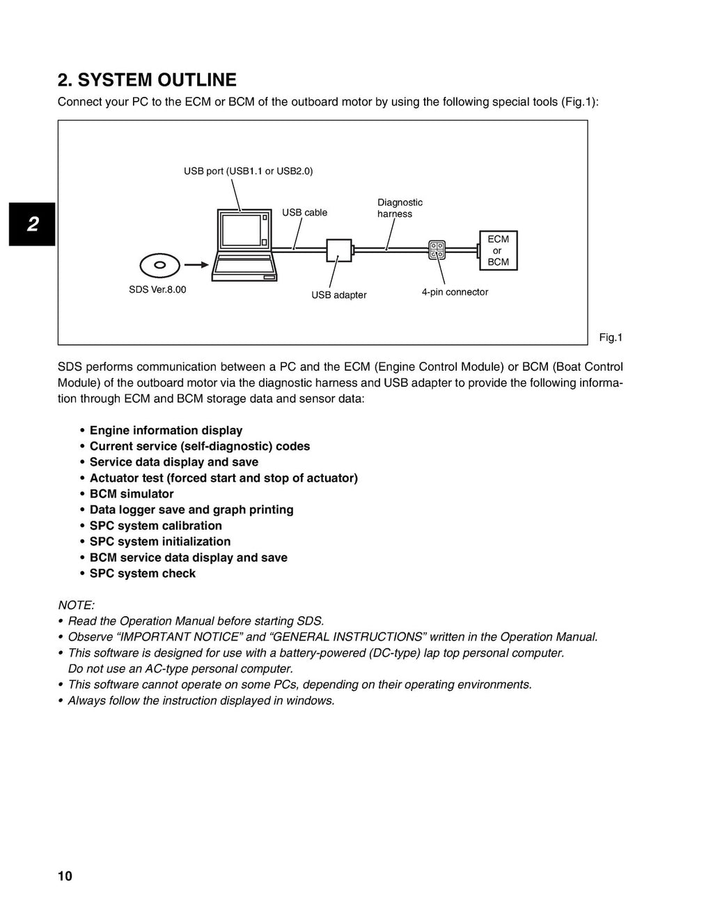 SUZUKI OUTBOARD MOTOR DIAGNOSTIC SYSTEM SOFTWARE v 8.00 User Manual - WIRE BOUND