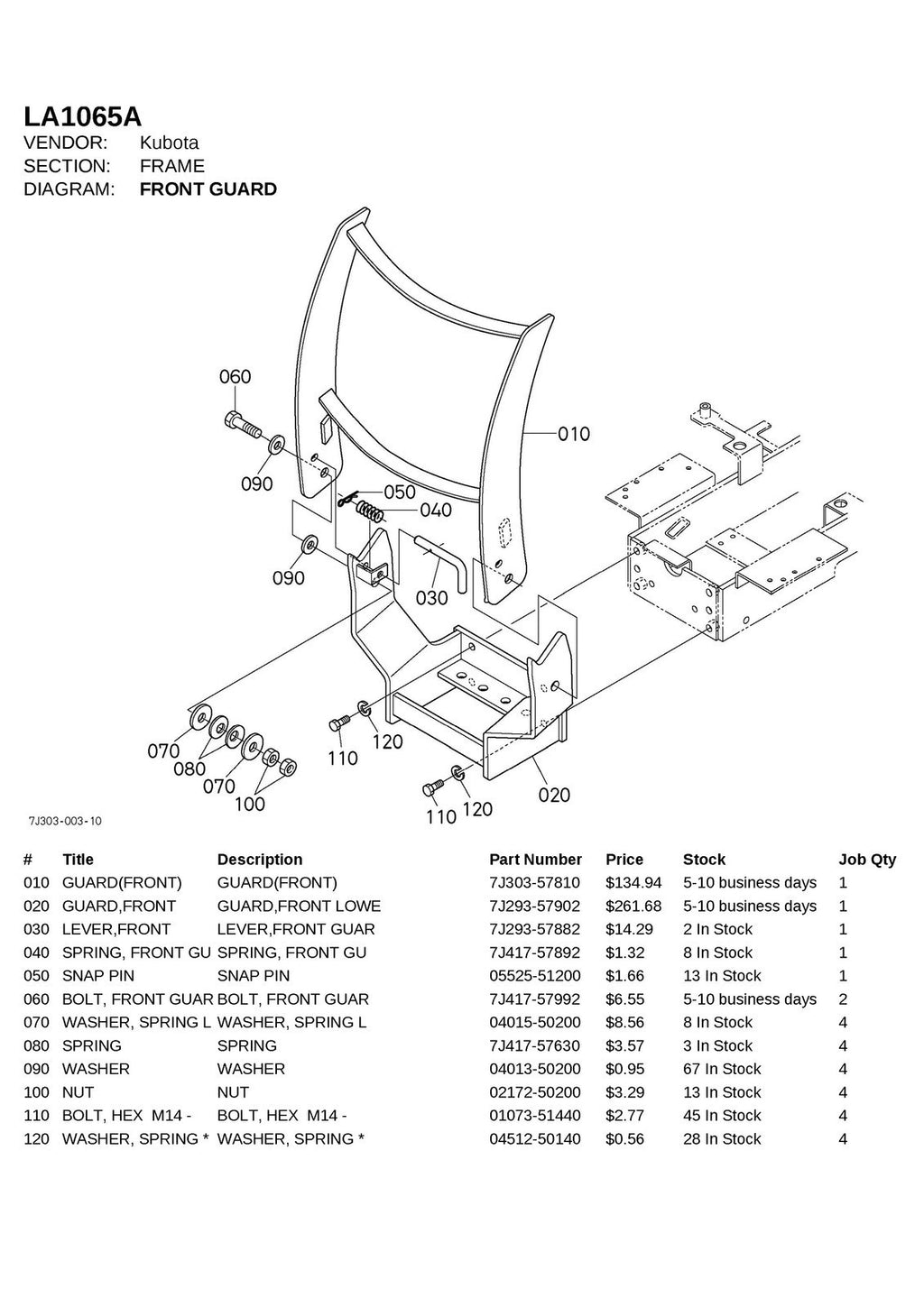 KUBOTA LA1065A FRONT LOADER ILLUSTRATED PARTS LIST MANUAL - WIRE BOUND - COVERS