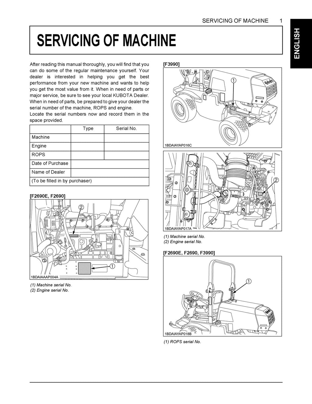 KUBOTA F2690E F2690 F3990 Mower Operators Manual - WIRE BOUND, TOUGH COVERS