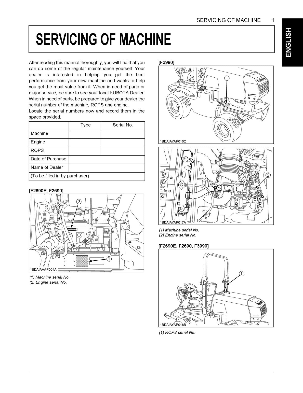 KUBOTA F2690E F2690 F3990 Mower Operators Manual - WIRE BOUND, TOUGH COVERS