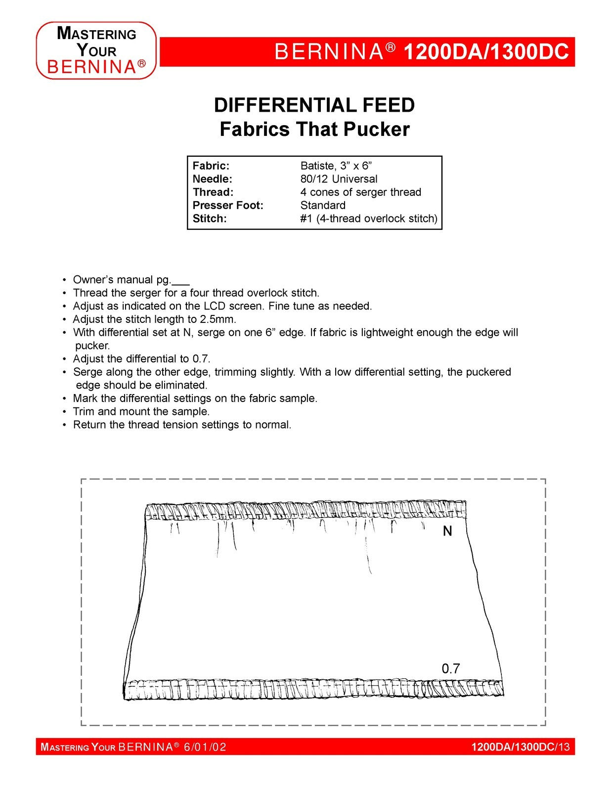 BERNINA 1200DA 1300DC Mastery Owners Workbook -  STEEL WIRE BOUND - TOUGH COVERS