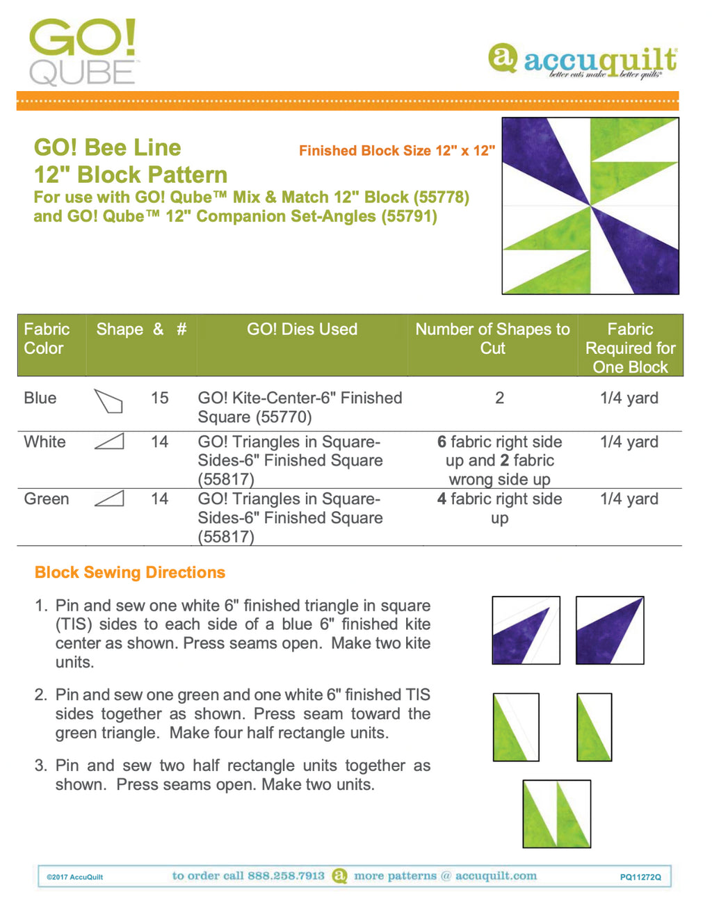 AccuQuilt Go! Qube Manual 12" 3-in-1: BLOCK, CORNERS & ANGLES, 431 PG Wire Bound