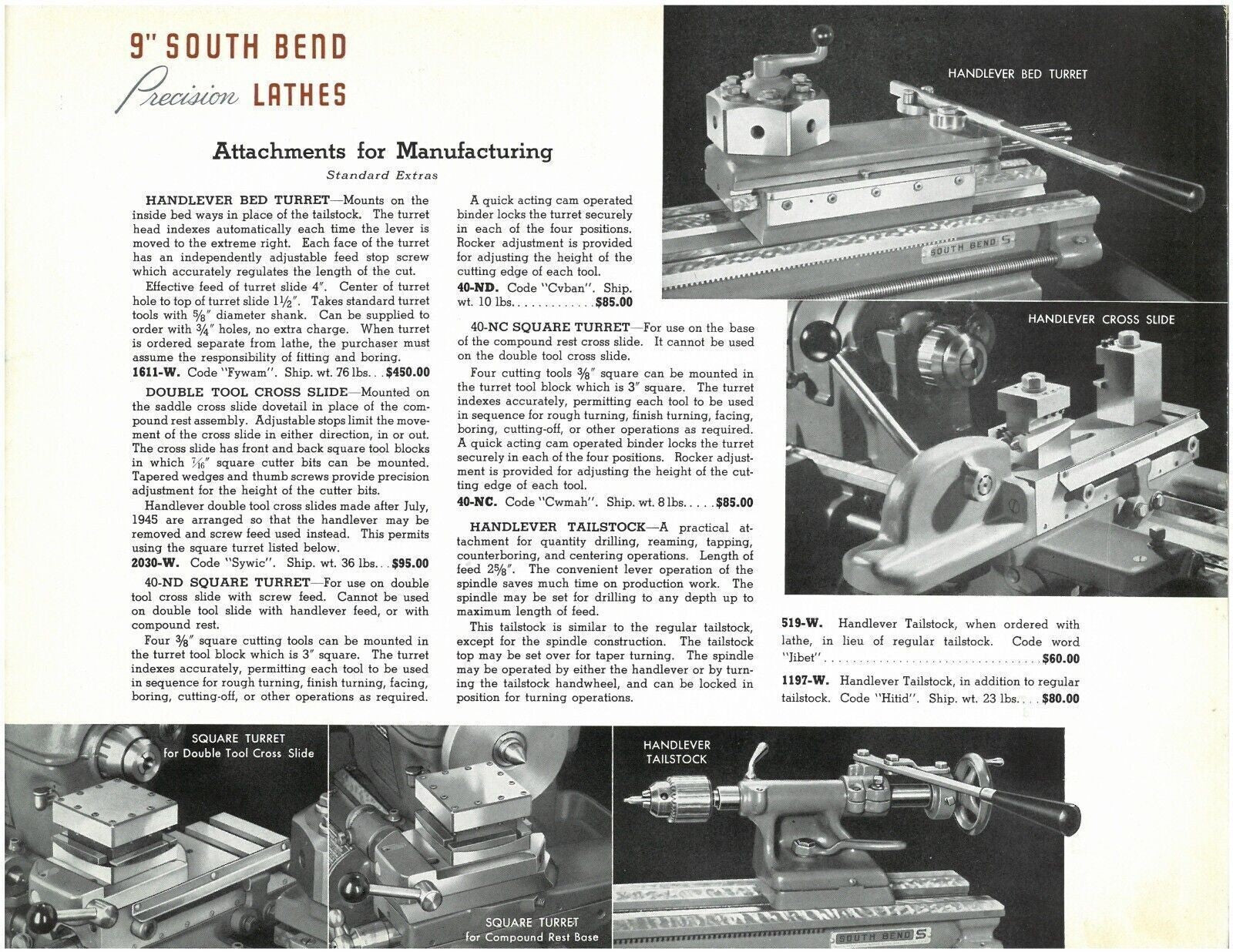 South Bend 9" Precision Lathes Catalog 9-G: REMASTERED FULL COLOR Manual 36 Pgs!