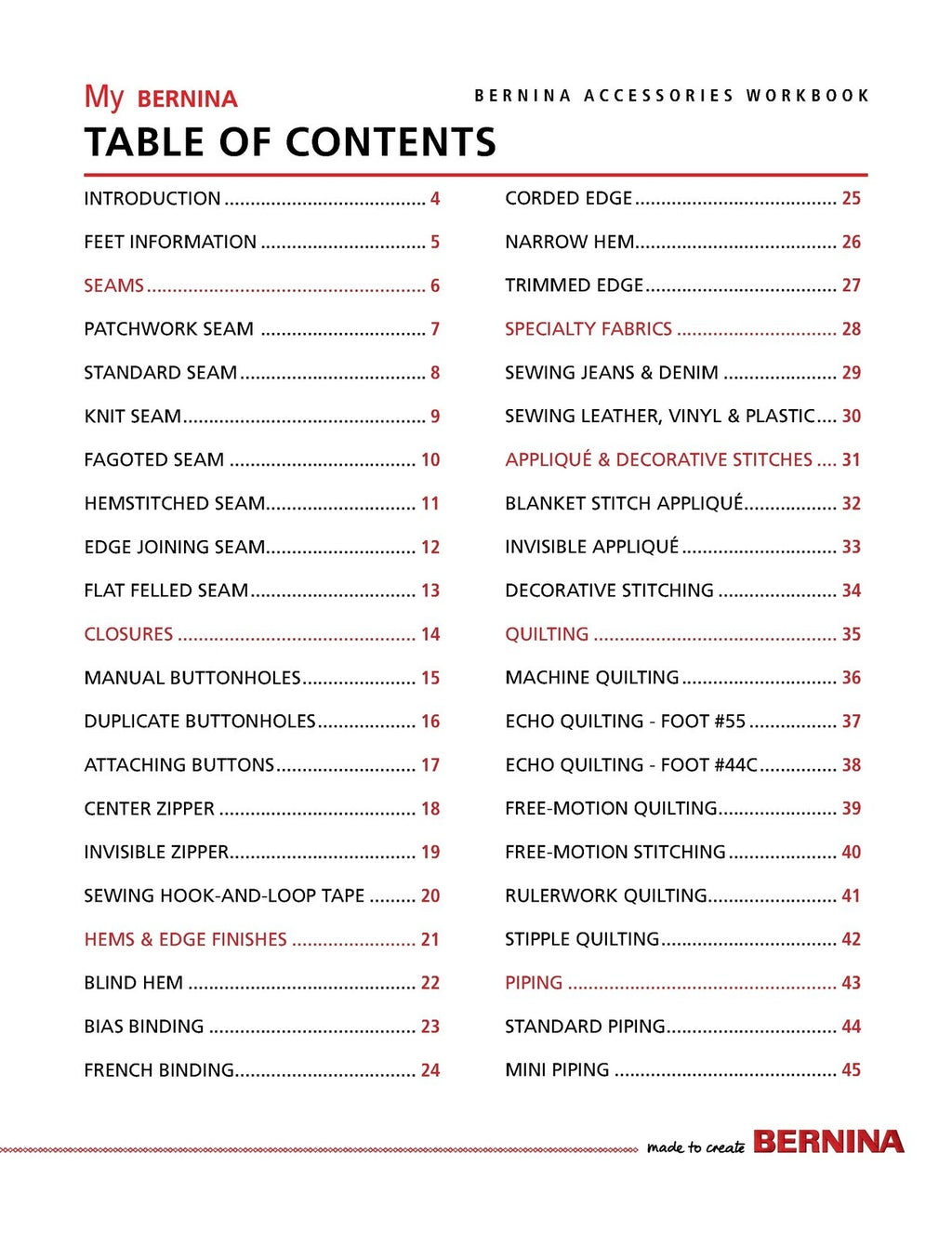 BERNINA Mastery Workbook Set Embroidery, Sewing, Presser Feet 880 790 770 500...