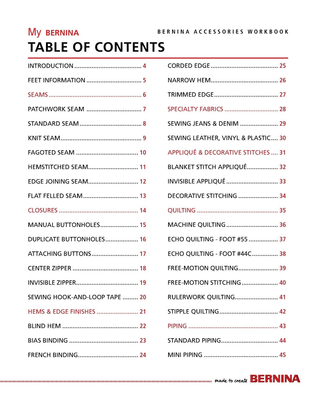 BERNINA Mastery Workbook Set Embroidery, Sewing, Presser Feet 880 790 770 500...