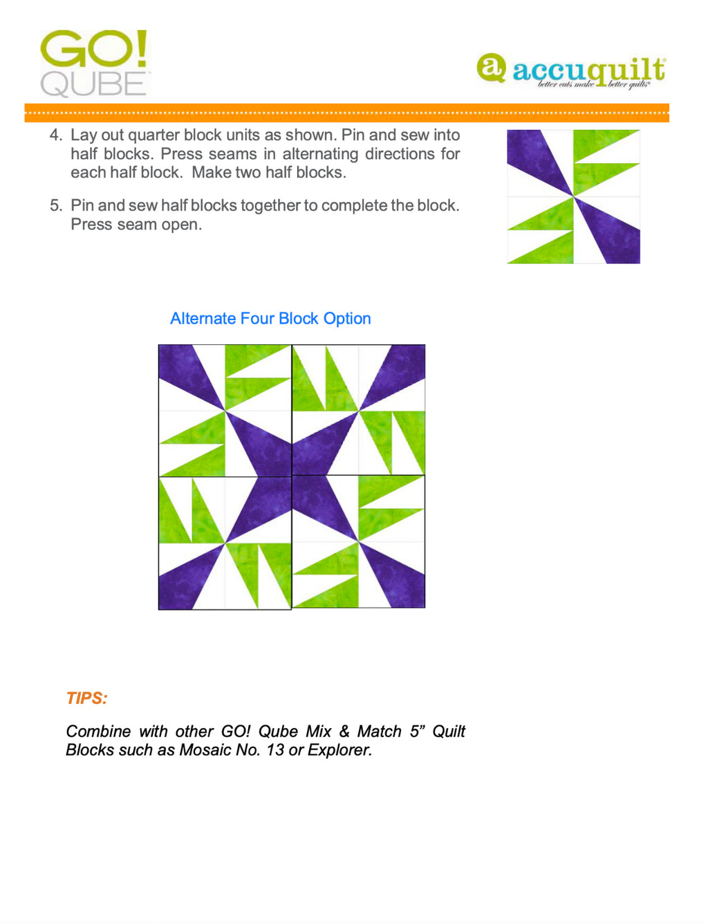 AccuQuilt Go! Qube Manual 5" 3-in-1: BLOCK, CORNERS & ANGLES, 432 PG  Wire Bound