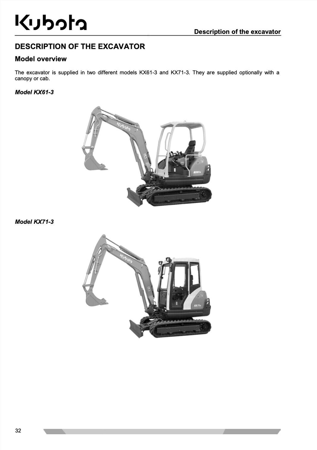 KUBOTA KX61-3 KX71-3 OPERATORS MANUAL - STEEL WIRE BOUND - PROTECTIVE COVERS