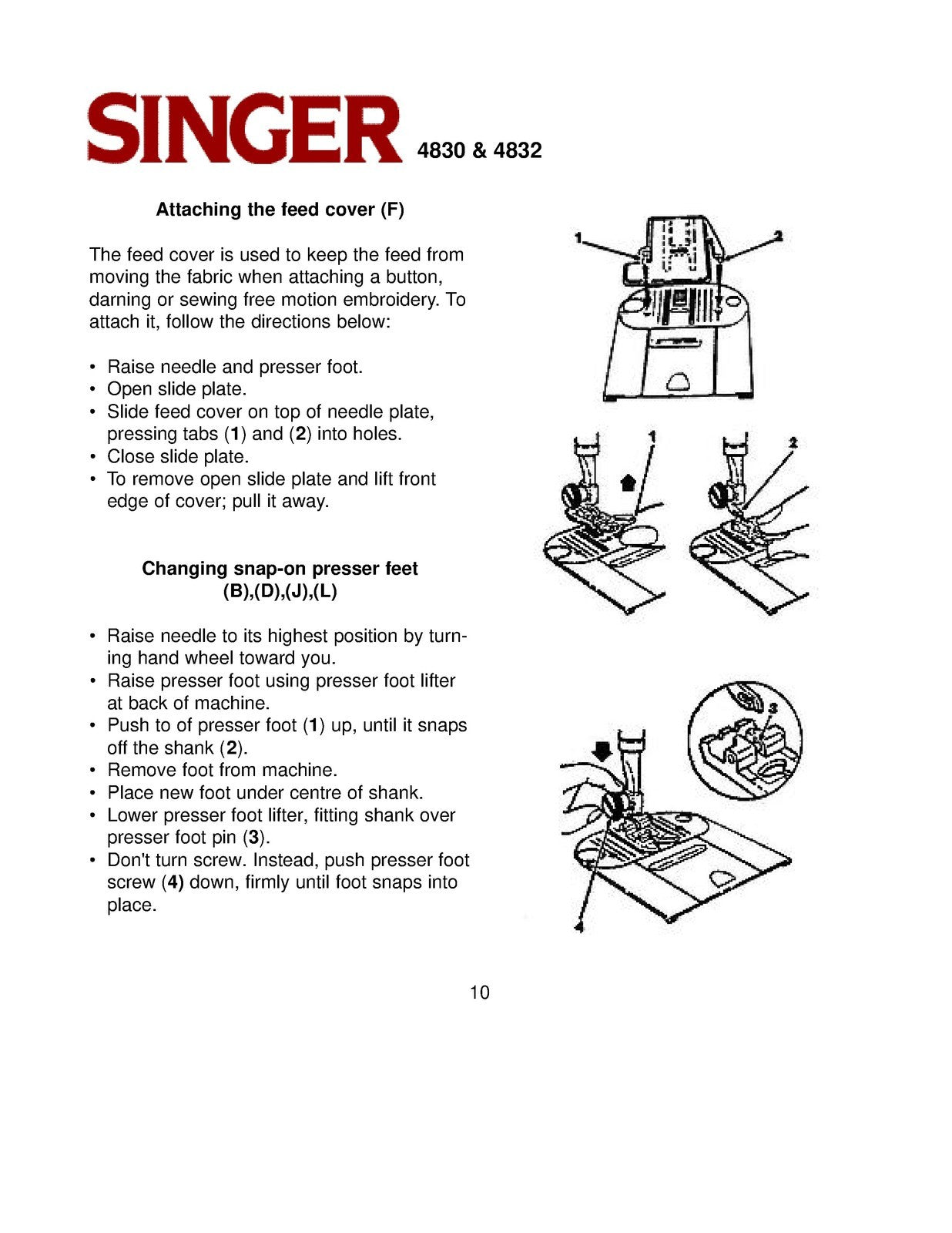SINGER 4830 4832 Sewing Machine Instruciton Manual - WIRE BOUND - TOUGH COVERS