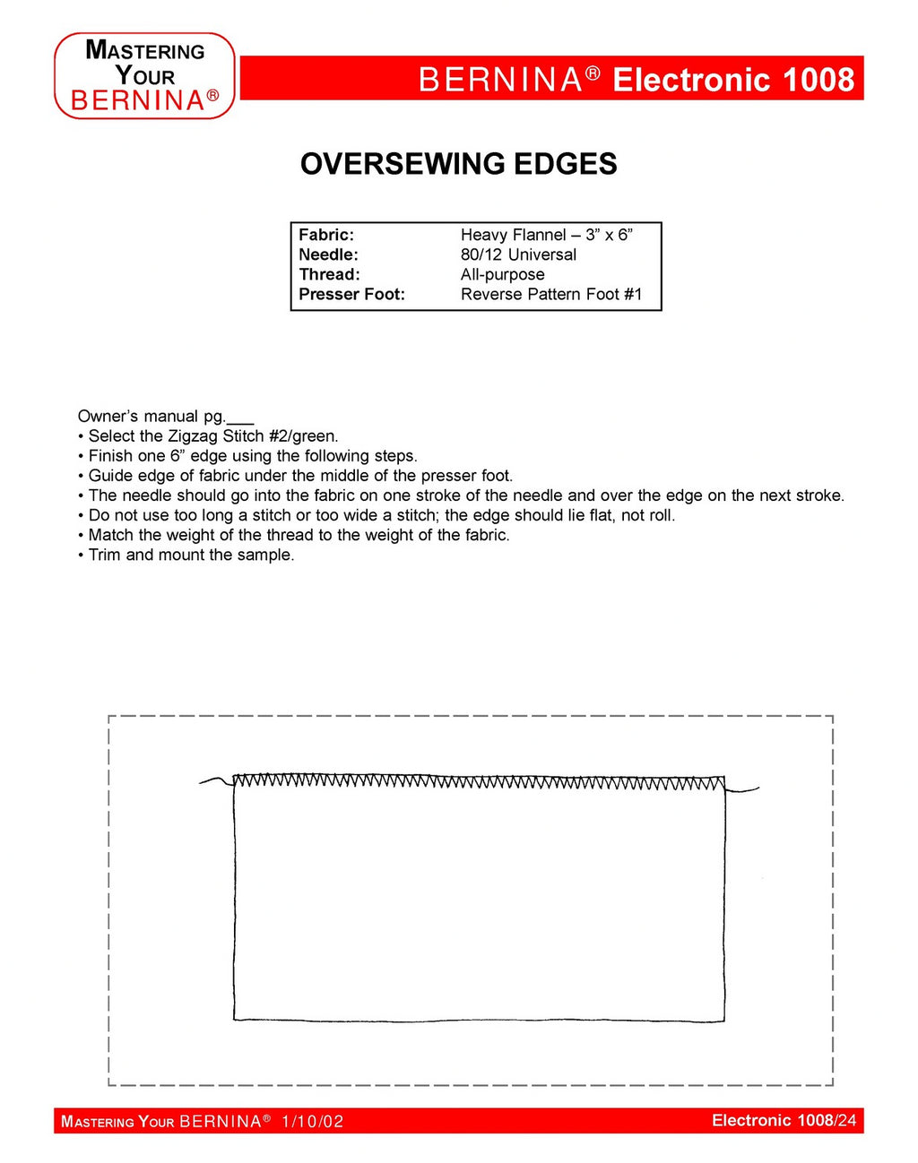 BERNINA 1008 Mastery Owners Workbook Manual - WIRE BOUND - TOUGH COVERS