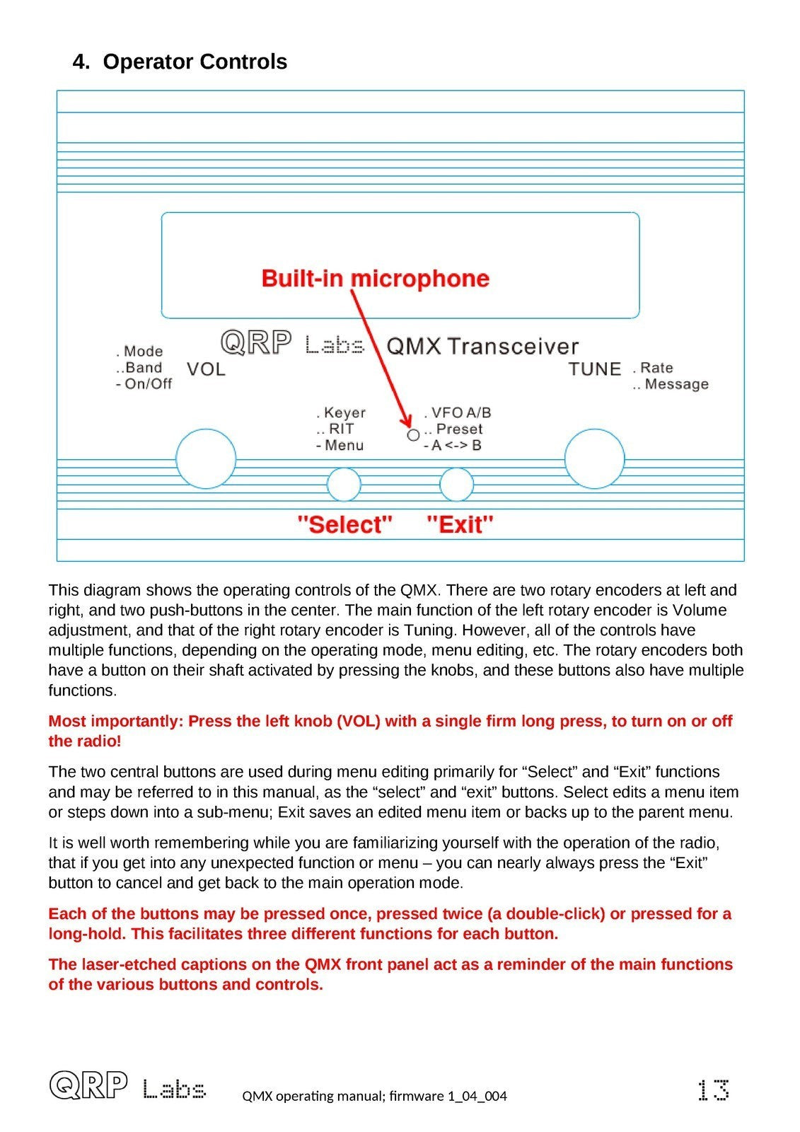 QRP LABS QMX Operating Manual fw 1-04-004 7-23-2026 - WIRE BOUND - TOUGH COVERS