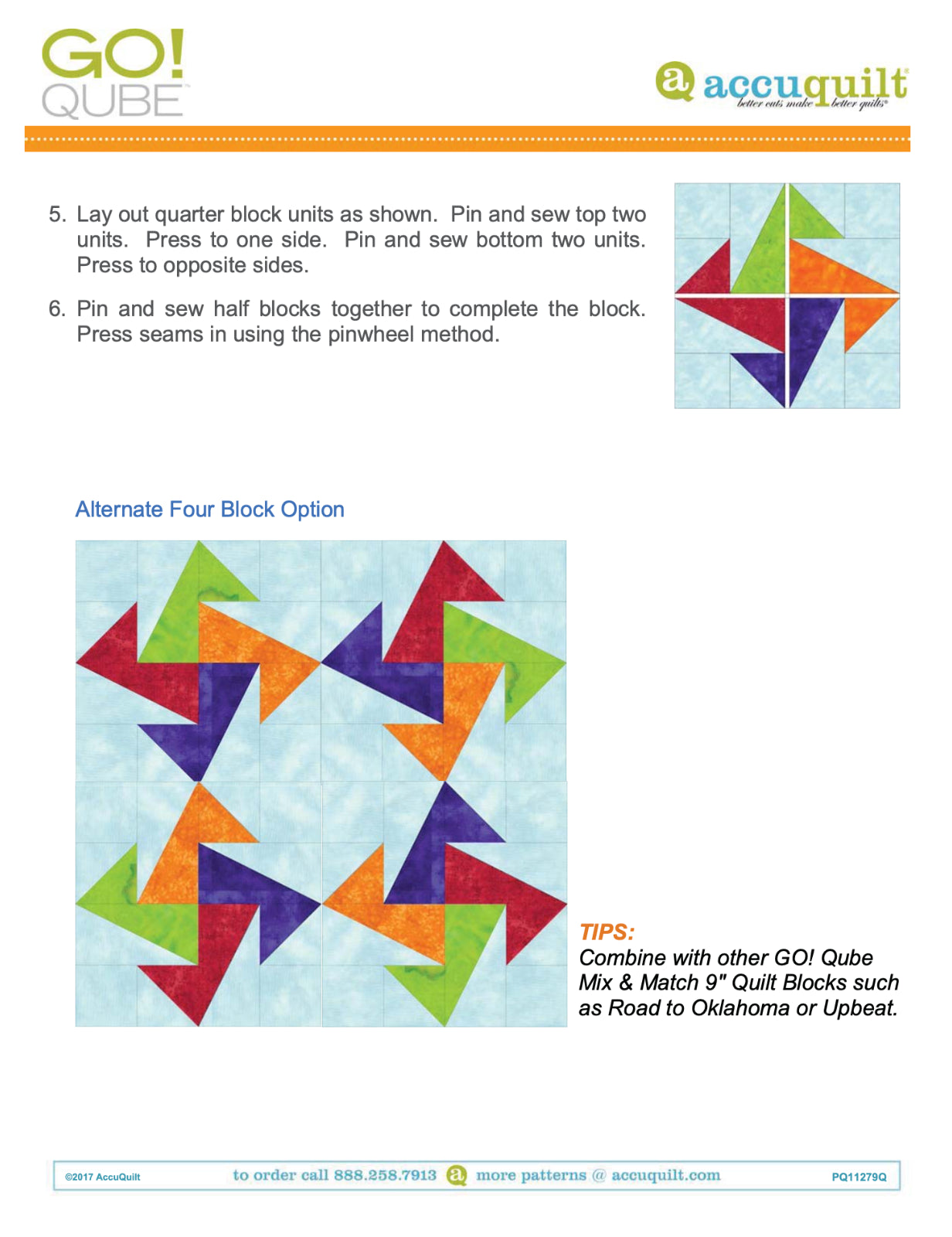 AccuQuilt Go! Qube Manual 9" 3-in-1: BLOCK, CORNERS & ANGLES, 434 PG, Wire Bound